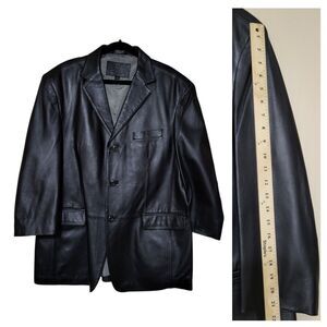 Stafford Black Luxurious Lambskin Leather Blazer Jacket Mens L SHORT ARMS 21.5in
